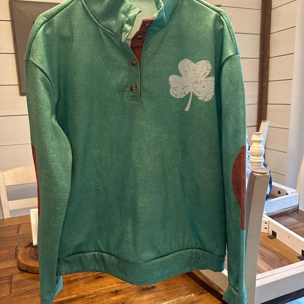 Green Pullover with Shamrock Design